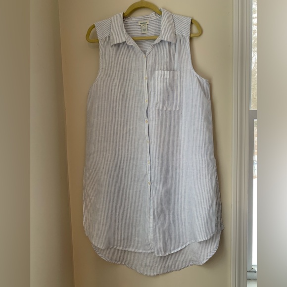 Sundance Classic Memories Blue & White Striped Linen Tunic Top Size Large Petite - Picture 2 of 15